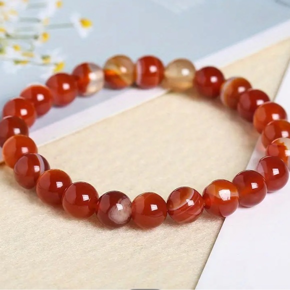 Hand Crafted Jewelry - Sardonyx Carnelian Crystal 12mm Round Bead Women Men Stretch Bracelet